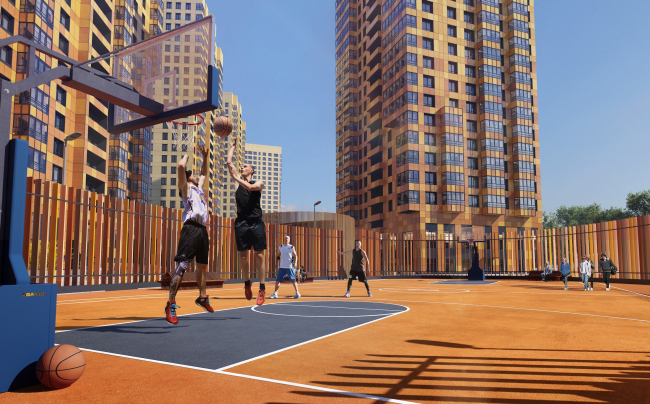 Multiapartment buildings on the Komendantsky Prospect. Open-air gym. Project, 2015  Evgeny Gerasimov and Partners