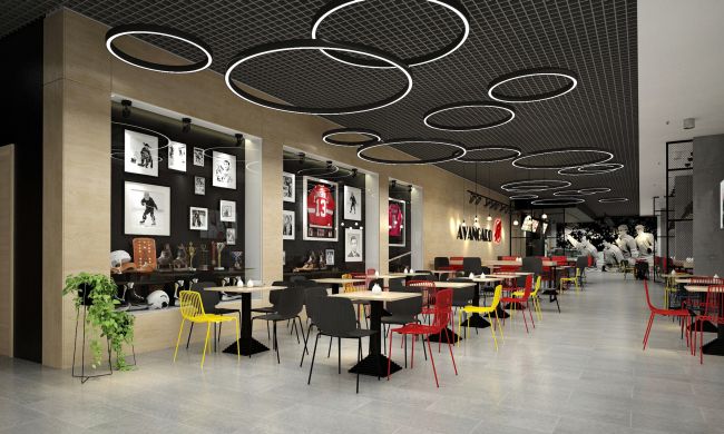 "Avangard" Hockey Academy. The arena cafe  Sergey Tsytsin Architectural Studio