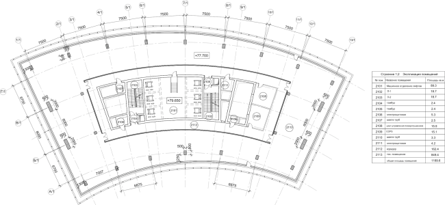 Multifunctional complex "Lotus". Plan of the 21st floor (offices, maintenance part)  SPEECH