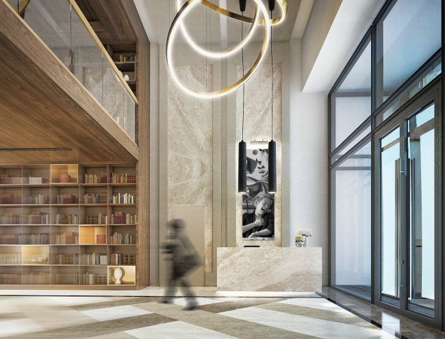 Multifunctional residential complex in Ekaterinburg. Interior of the entrance lobby. Project, 2016 � T+T Architects