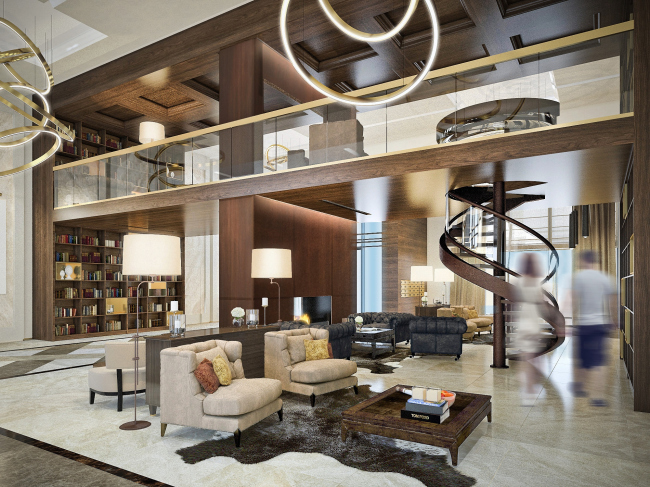 Multifunctional residential complex in Ekaterinburg. Interior of the entrance lobby. Project, 2016  T+T Architects