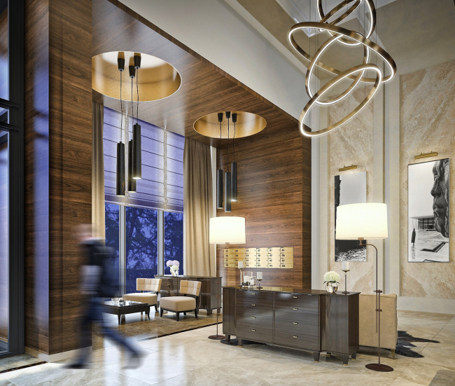 Multifunctional residential complex in Ekaterinburg. Interior of the entrance lobby. Project, 2016 � T+T Architects