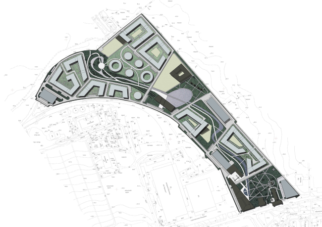 The concept of developing the territory of the former Tsarskoe Selo railway-car repair works "Sophia" . Master plan. Project, 2016  PANACOM