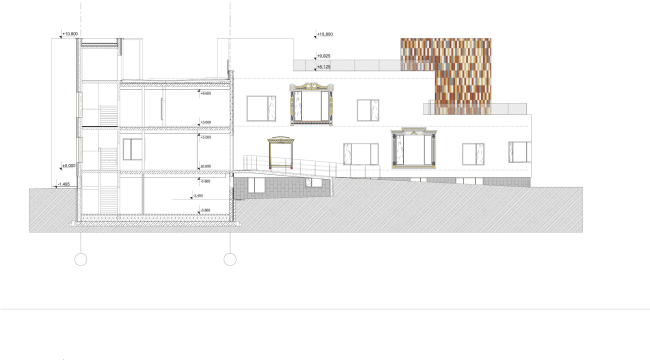 Nursery school in the Maly Poluyaroslavsky Alley. Section view � Asadov Bureau