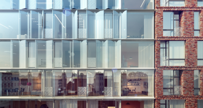 The housing project on the Malaya Ordynka Street. Fragment of the main facade. Version 2. Project, 2016 � ADM