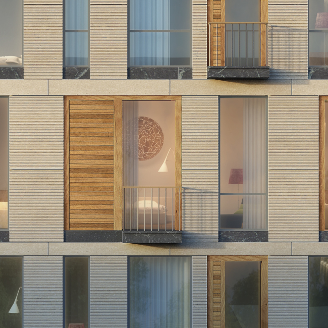 The housing project on the Malaya Ordynka Street. A fragment of the main facade. Version 2. Project, 2016 � ADM
