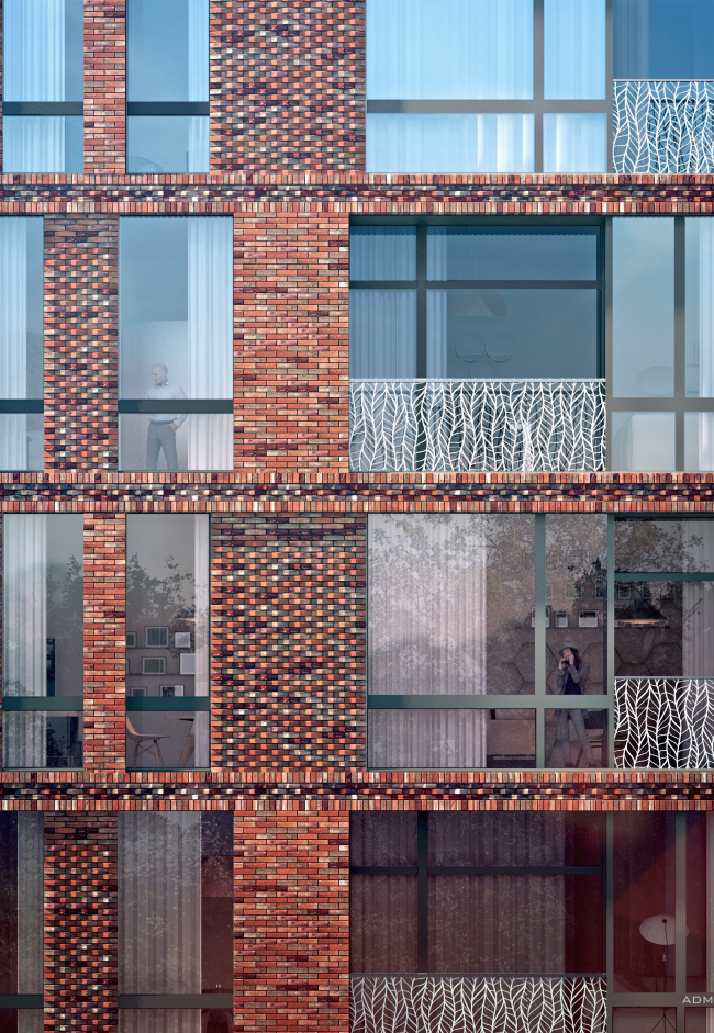 The housing project on the Malaya Ordynka Street. A fragment of the main facade. Version 2. Project, 2016  ADM