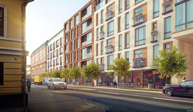 The housing project on the Malaya Ordynka Street. The main facade. Version 1. Project, 2016 � ADM
