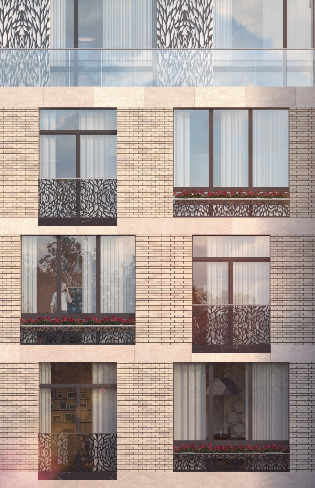 The housing project on the Malaya Ordynka Street. A fragment of the main facade. Version 1. Project, 2016  ADM