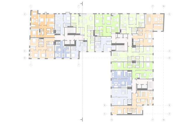 The housing project on the Malaya Ordynka Street. Plan of the 3rd-5th floors