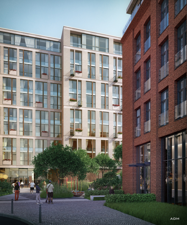 Residential project at Novoslobodskaya Street. The yard facade. Project, 2016 � ADM
