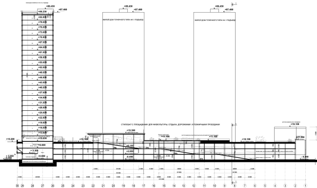 Multifunctional residential complex in Ekaterinburg. Section view. Project, 2016  Arkhstroydesign