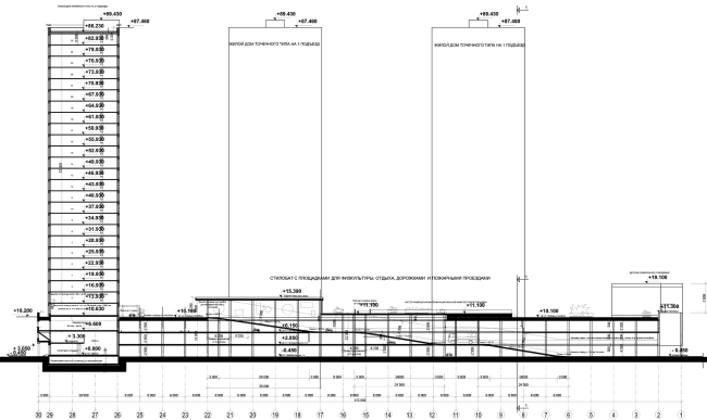 Multifunctional residential complex in Ekaterinburg. Section view. Project, 2016 � Arkhstroydesign