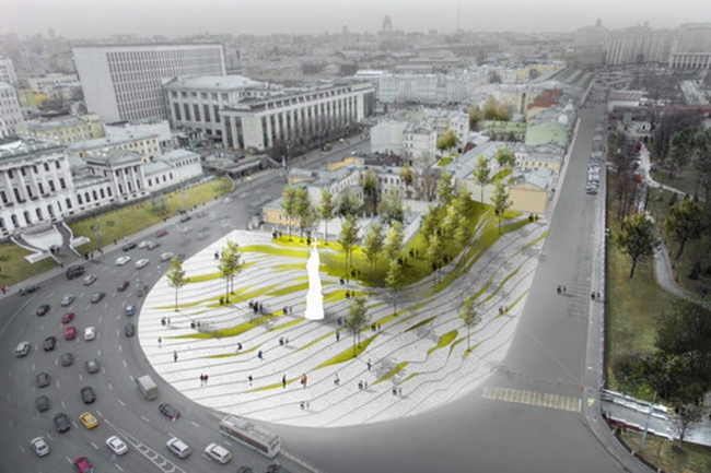 The project of organizing the Borovitskaya Square  Wall. Image courtesy by the press service of Moscow City Architecture Committee