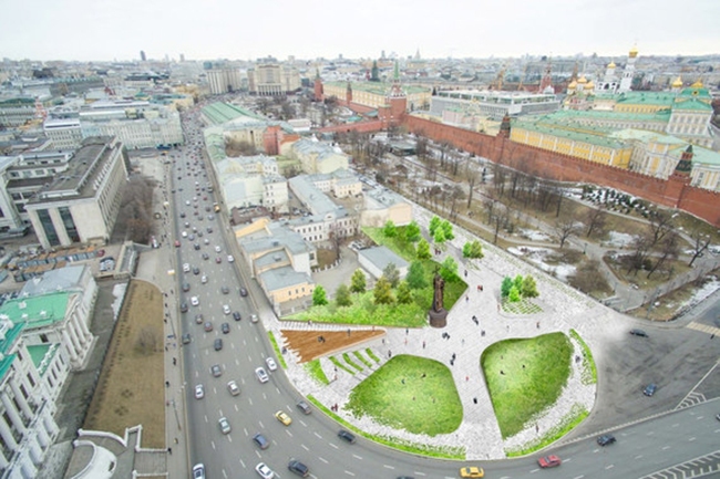 The project of organizing the Borovitskaya Square  Narodny Arkhitektor. Image courtesy by the press service of Moscow City Architecture Committee