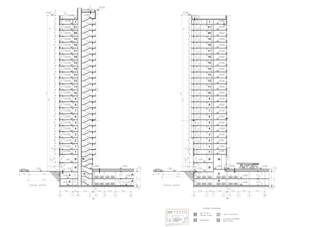 Multiapartment buildings on the Komendantsky Prospect. Section views. Project, 2015  Evgeny Gerasimov and Partners