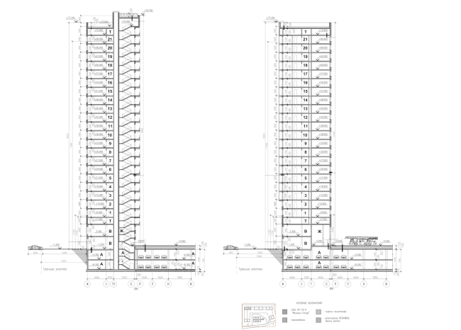 Multiapartment buildings on the Komendantsky Prospect. Section views. Project, 2015 � Evgeny Gerasimov and Partners