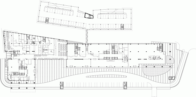 Plan on the first-floor level. Administrative and business center at the Rublev Shosse.  Sergey Kiselev and Partners