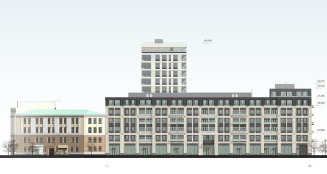 Multifunctional residential complex in Ekaterinburg. Development drawing along the Gorky Street. Project, 2016  T+T Architects