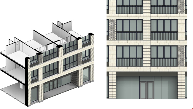 Multifunctional residential complex in Ekaterinburg. The entrance group of Unit B. Project, 2016 � T+T Architects