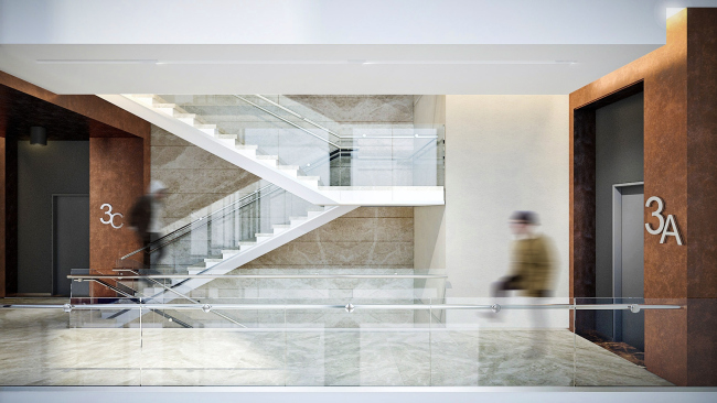 Multifunctional residential complex in Ekaterinburg. Stairwell. Project, 2016 � T+T Architects