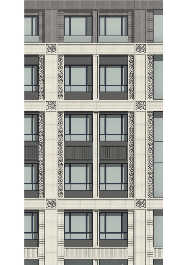 Multifunctional residential complex in Ekaterinburg. Fragment of the facade of Unit A. Project, 2016 � T+T Architects