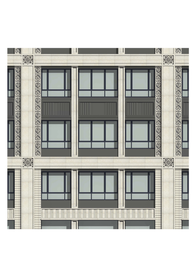 Многофункциональный жилой комплекс в Екатеринбурге. Фрагмент фасада корпуса А. Проект, 2016 © T+T Architects