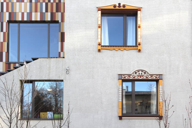 Nursery school in the Maly Poluyaroslavsky Alley. Window surrounds. Construction, 2016  Asadov Bureau