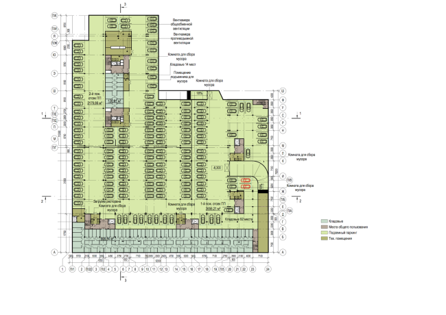 Multifunctional residential complex in Ekaterinburg. Plan of the -2nd floor. Project, 2016  T+T Architects