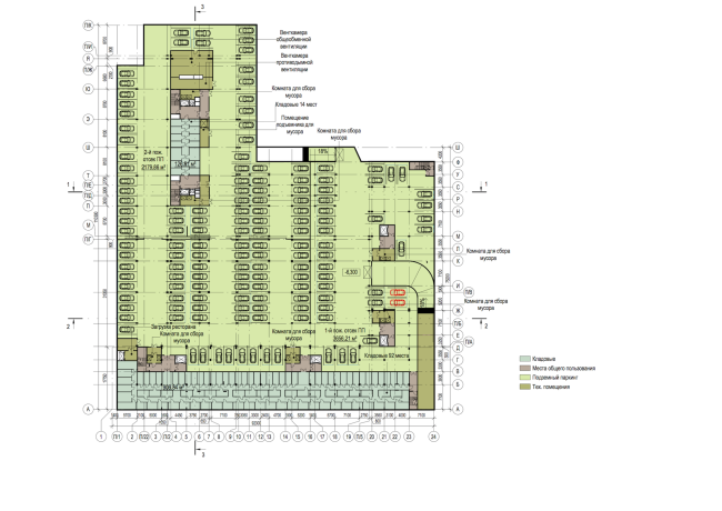 Multifunctional residential complex in Ekaterinburg. Plan of the -2nd floor. Project, 2016 � T+T Architects