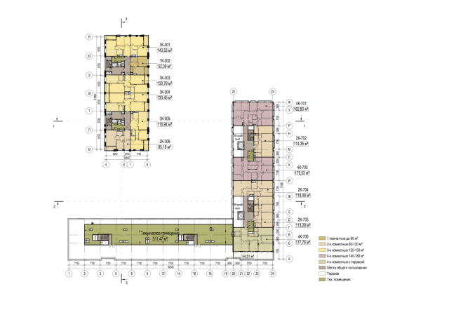 Multifunctional residential complex in Ekaterinburg. Plan of the 7th floor. Project, 2016  T+T Architects