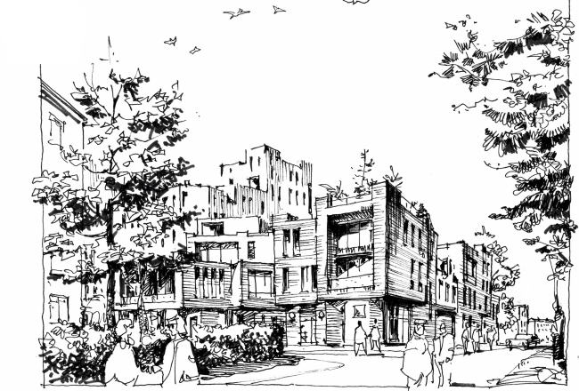 Concept of the residential development in Moscow. View from the school. Sketch. Project, 2016 � Sergey Estrin Architects