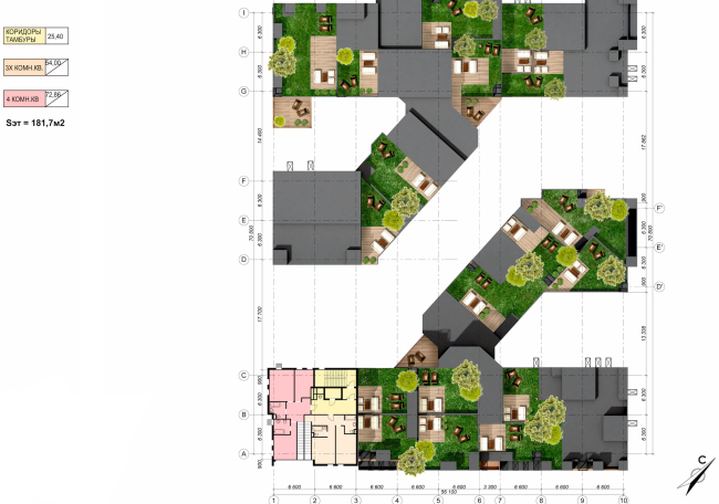 Concept of the residential development in Moscow. Plan of the 10th floor. Project, 2016  Sergey Estrin Architects