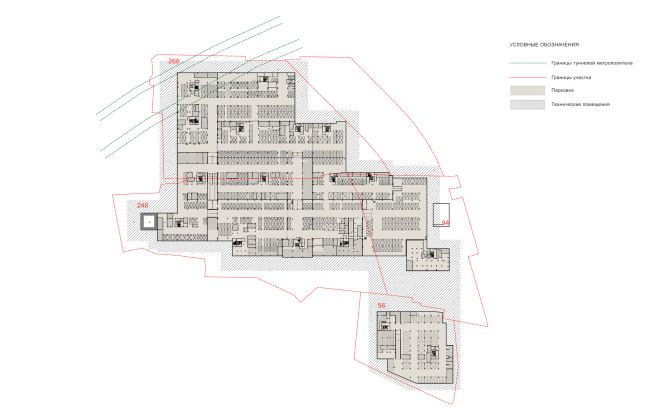 The concept of a multifunctional housing project on the Bolshaya Pochtovaya Street. Plan of the underground parking on the -1st floor � "ABV Group" architects
