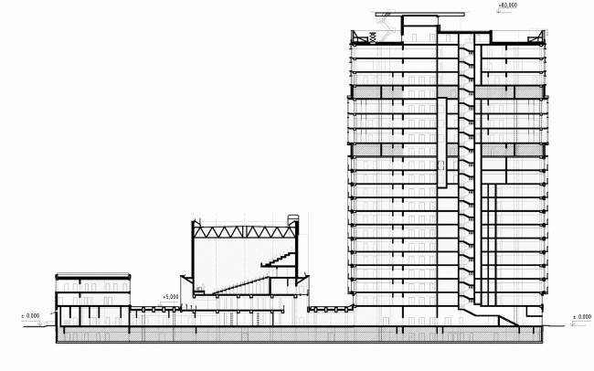 Treatment and rehabilitation facility "Federal Center for Heart, Blood, and Endocrinology Research named after Vladimir Almazov". Section view  Studio 44