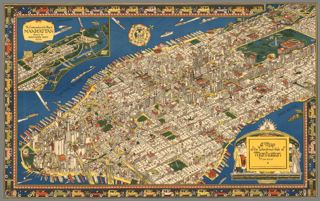 ����� ����������� ������� ���������� (1926) / A map of the wondrous isle of Manhattan. Charles Vernon Farrow / ����������� � ����� davidrumsey.com