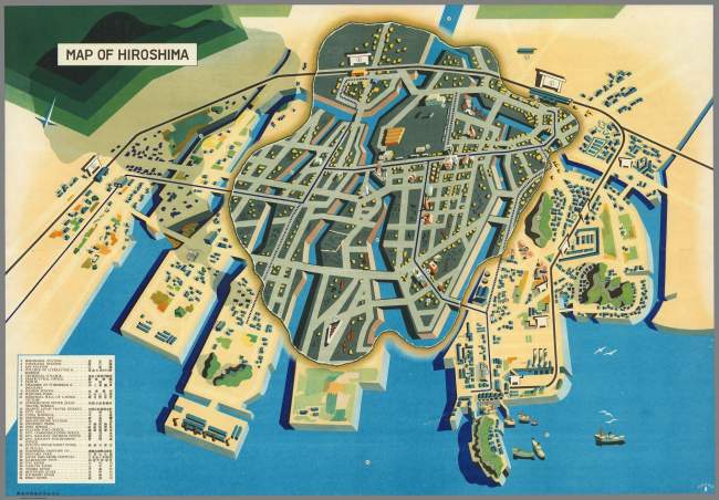 ����� �������� (1947) / Map of Hiroshima. Nihon Kotsu Kosha, Nakao / ����������� � ����� davidrumsey.com