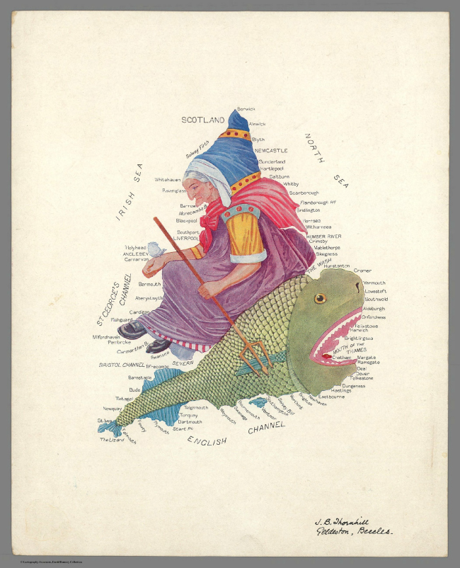 �������������� ����� ������ � ������ (1922) / Allegorical Map of England and Wales. J.B. Thornhill / ����������� � ����� davidrumsey.com