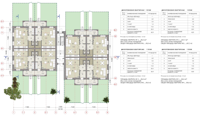 Low-rise high-comfort residential project in "Elki-Park" area. Plan of the 1st floor © Arkhstroidesign