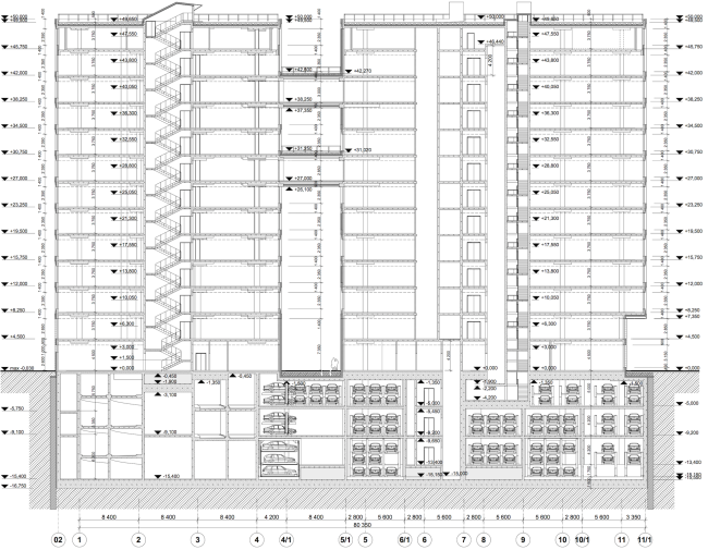 "Danilov Plaza" multifunctional project. Section view  SPEECH