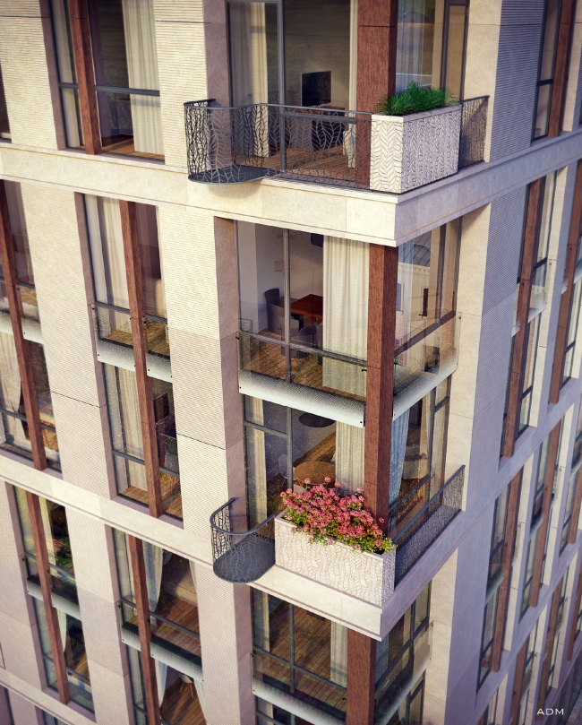 Residential project at Novoslobodskaya Street. Fragment of the facade. Project, 2016 � ADM