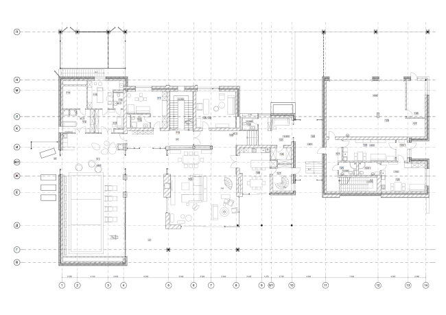 Hampton House. Country residence. Plan of the 1st floor  Roman Leonidov architectural bureau