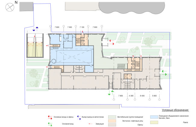 Administrative and residential building on the Malaya Trubetskaya Street. Plan of the 1st floor  Pavel Andreev architectural firm "Gran"