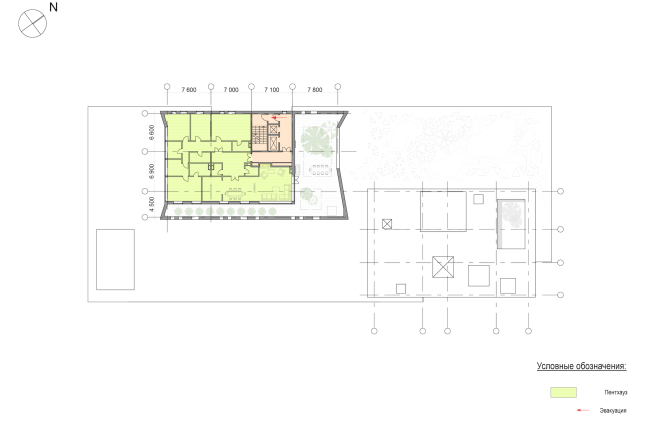 Administrative and residential building on the Malaya Trubetskaya Street. Plan of the top residential floor  Pavel Andreev architectural firm "Gran"