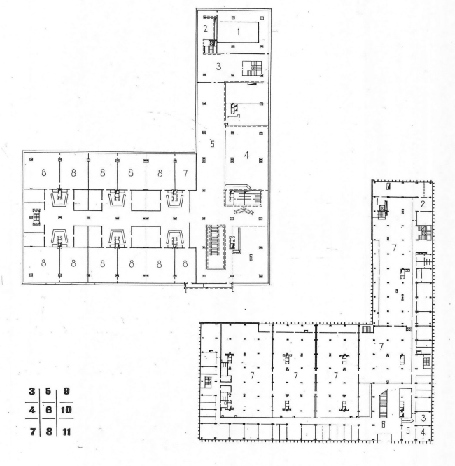 Plans of the 2nd and 3rd floors // "Building and Architecture of Moscow, 1974, N8, p. 14