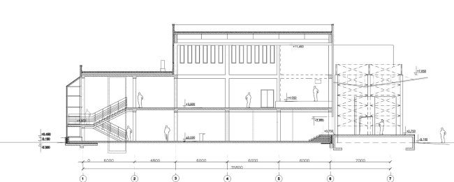 Youth hobby center. Section view  Anatoly Stolyarchuk architectural studio