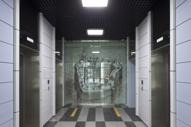 "Vodny" housing project. Construction, 2015. Interior of the entrance lobby. Photograph � Dmitry Chebanenko