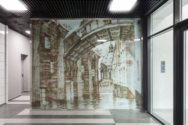 "Vodny" housing project. Construction, 2015. Interior of the entrance lobby. Photograph � Dmitry Chebanenko