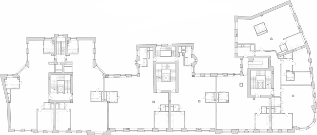 Реставрация доходного дома Тюляевой архитектора Розенкапфа. План типового этажа © Гинзбург Архитектс