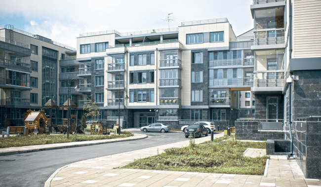 Buildings of "Baltiyskaya Zhemchuzhina" complex (Dudergoff Club residential project). Construction, 2016  Sergey Tsytsin Architects